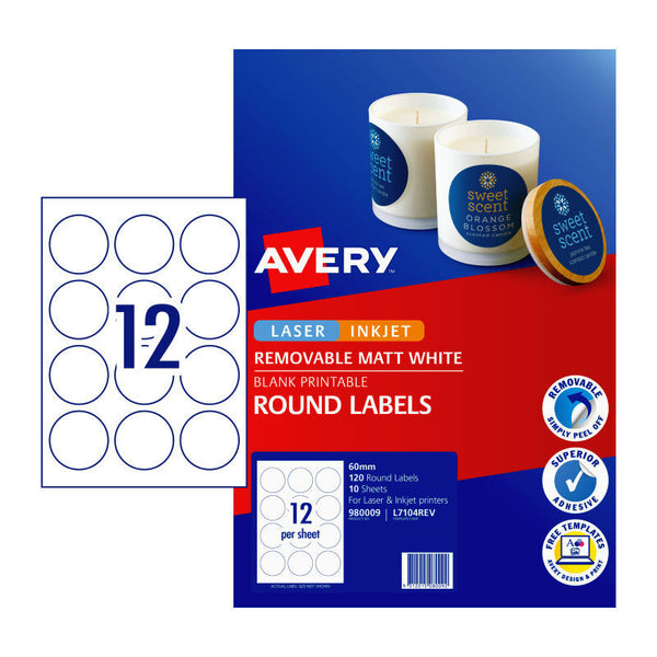 Avery Label Red L7104 60mm 12Up Pack Of 10
