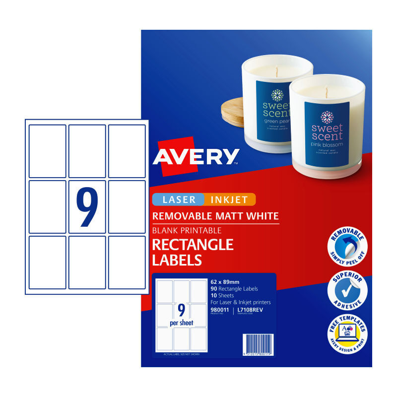 Avery Label Rct L7108rev 9Up Pack Of 10