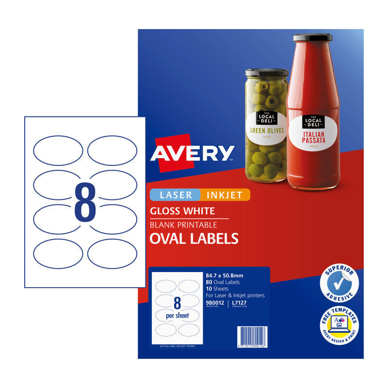 Avery Label Oval L7127 8Up Pack Of 10