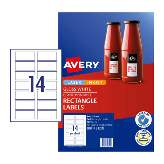 Avery Label Rectangular L7123 14Up Pack Of 10