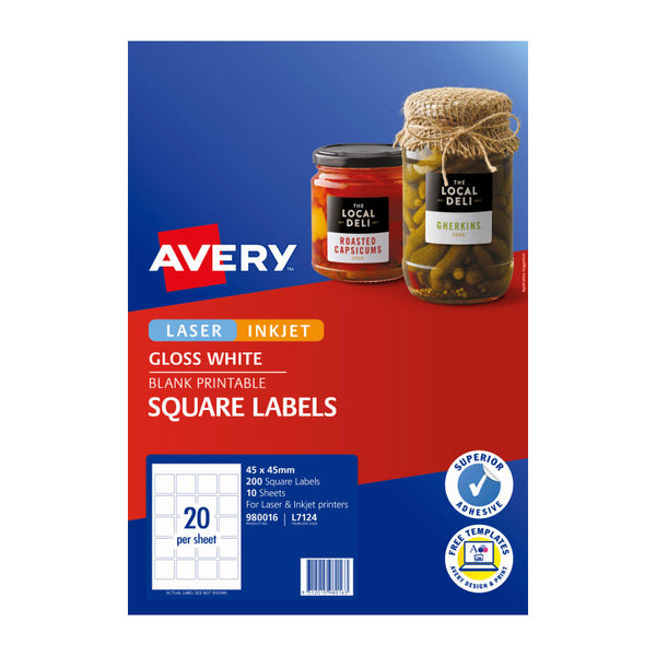 Avery Label Square L7124 20Up Pack Of 10