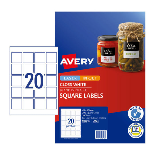 Avery Label Square L7124 20Up Pack Of 10