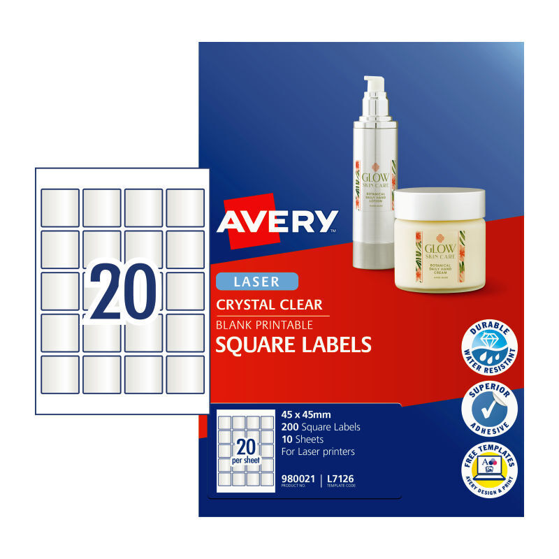 Avery Laser Label Sq L7126 20Up Pack Of 20