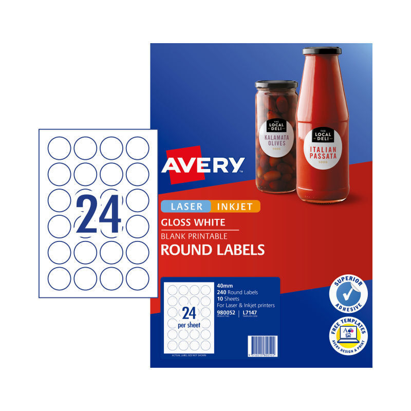 Avery Label Gls Red L7147 40mm Pack Of 240