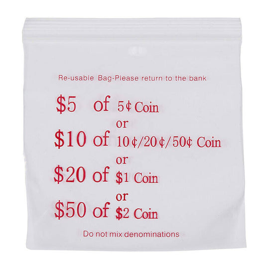 Cumberland Press Seal Coin Bags 60Mic 110x100 Clear/red Pack Of 100