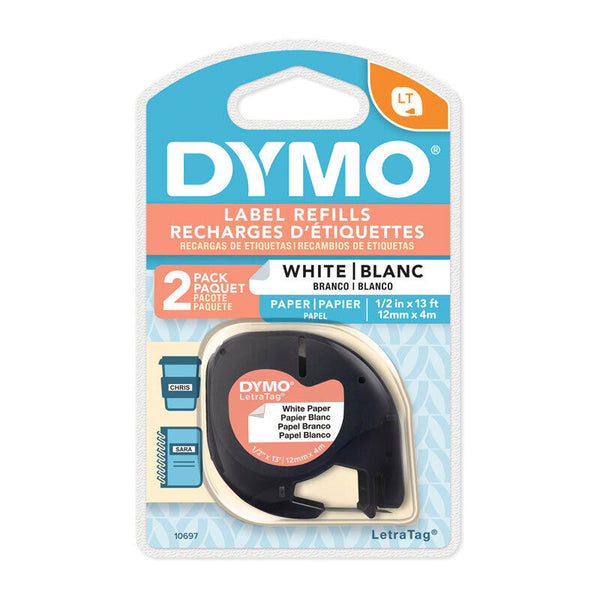 DYMO LetraTag Paper 12mm X 4m Wh 2 Pack