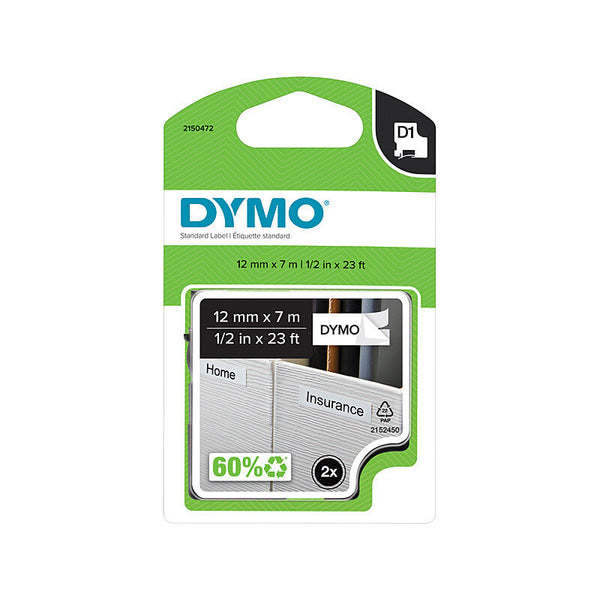 DYMO D1 Black On White 12mmx7m Pack Of 2