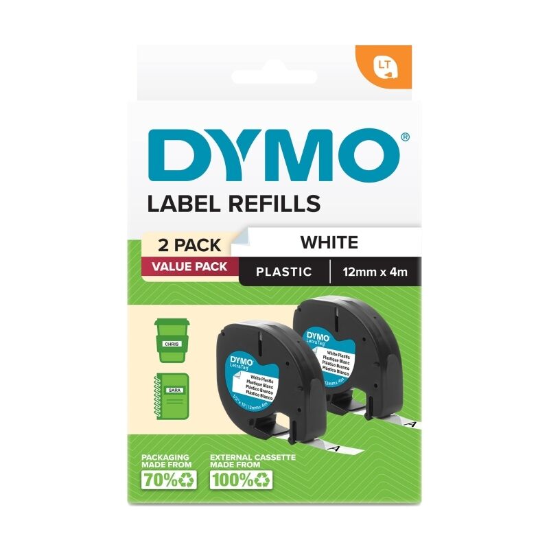 DYMO Letratag Plastape White Pack Of 2