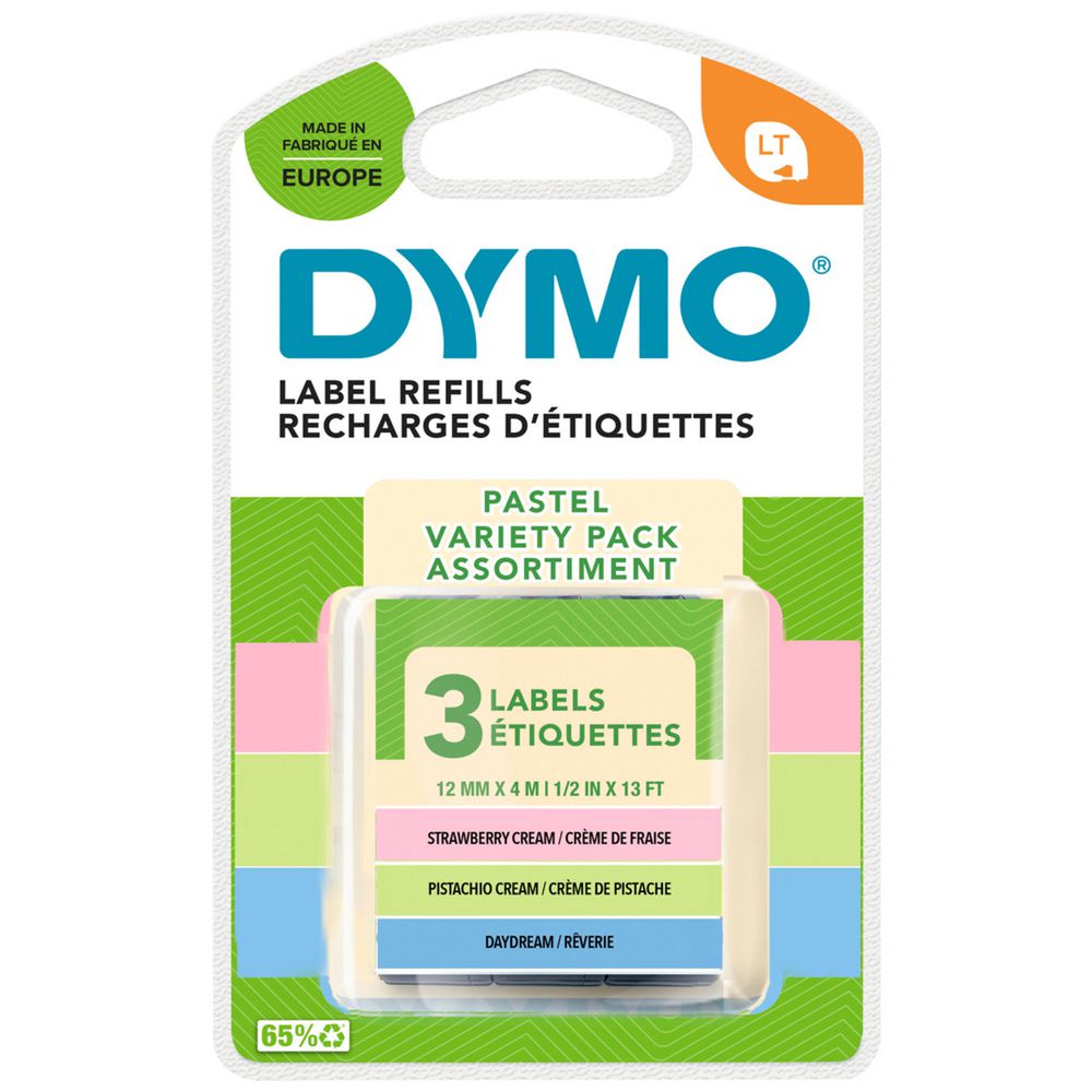 Dymo LT Tape Assorted Pastel Pack of 3