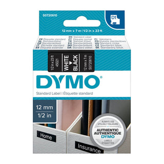 D1 White On Black 12mmx7m Tape
