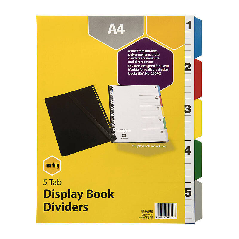 Marbig Dividers Display Book Polypropylene A4 5Tab