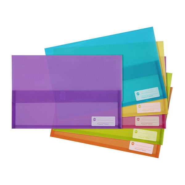 Marbig Wallet Foolscap Polypropylene Assorted Pack Of 12
