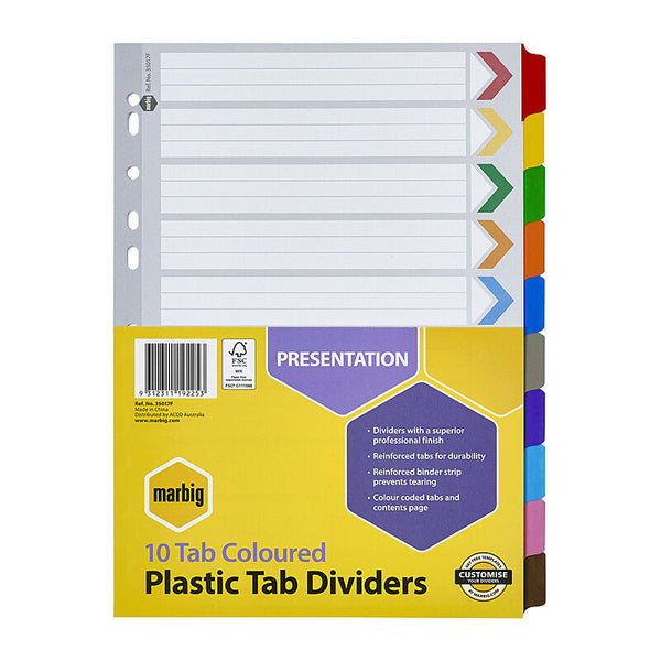 Marbig Dvdrs Reinforced Brd Colour A4 10Tab