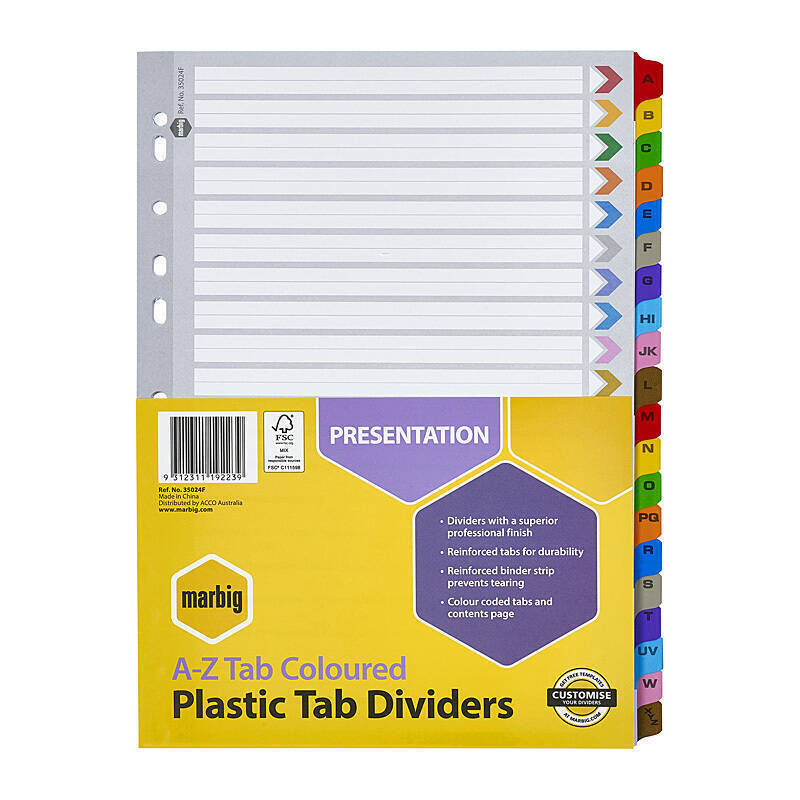Marbig Dvdrs Reinforced Brd Colour A4 A-Ztab