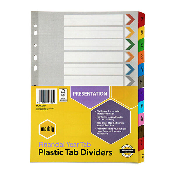 Marbig Divider Reinforced Brd Colour A4 Fin-Yr