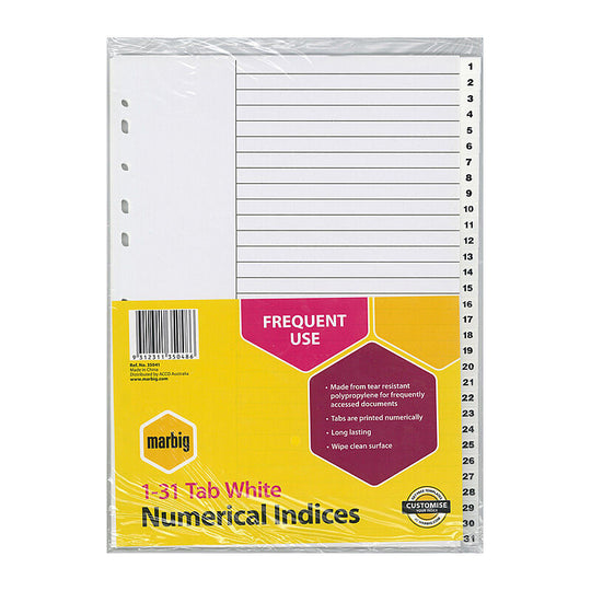 Marbig Indices White Polypropylene A4 1-31Tab