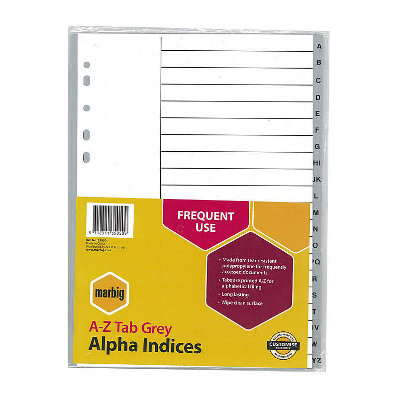 Marbig Indices Grey Polypropylene A4 A-Ztab
