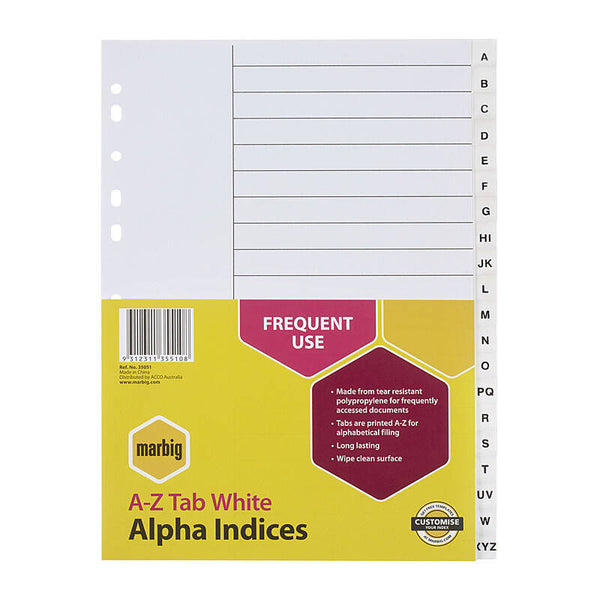 Marbig Indices White Polypropylene A4 A-Ztab