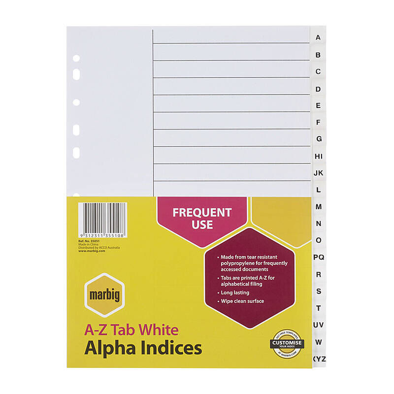 Marbig Indices White Polypropylene A4 A-Ztab