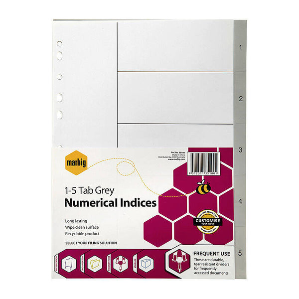 Marbig Indices Grey Polypropylene A4 1-5Tab