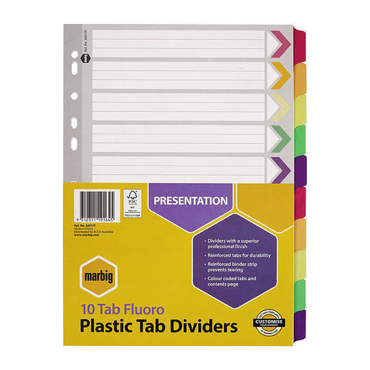 Marbig Divider Reinforced Brd Fluoro A4 10