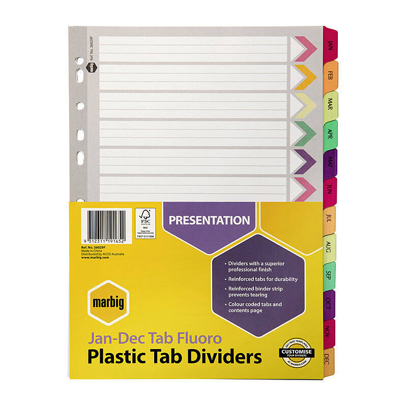 Marbig Divdr Reinforced Brd Fl A4 Jan-Dec