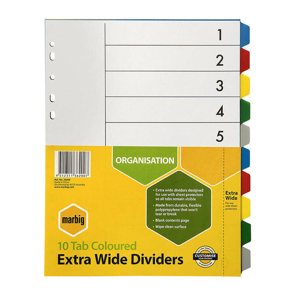 Marbig Dvdrs Xwideclr Polypropylene A4 10Tab