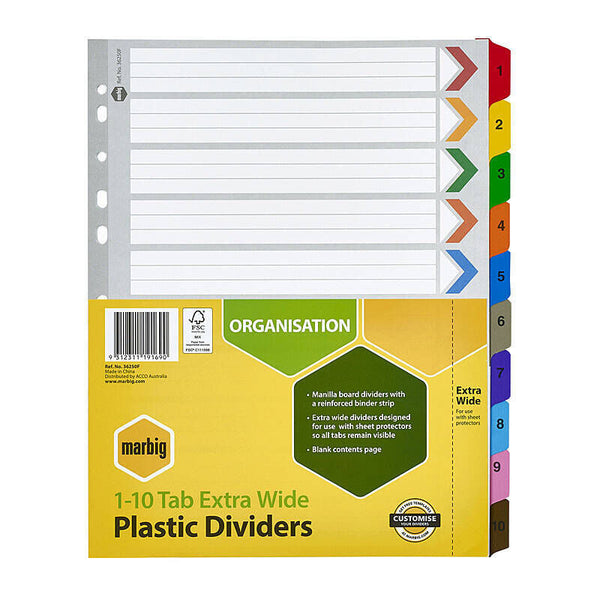 Marbig Divider Xwd Colour Reinforced A4 1-10Tab