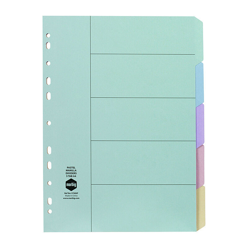 Marbig Divider Mnlla A4 Pastel 5Tab