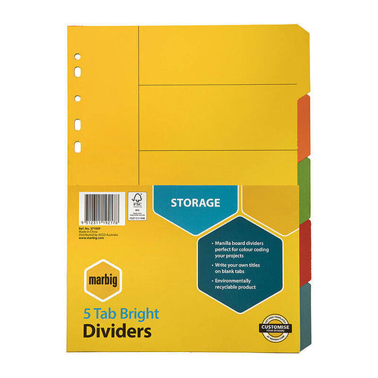 Marbig Divider Bright Mnlla A4 5T