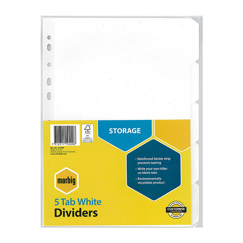 Marbig Dividers White Mnlla A4 5Tab