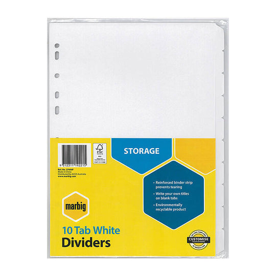 Marbig Divider White Mnlla A4 10Tab