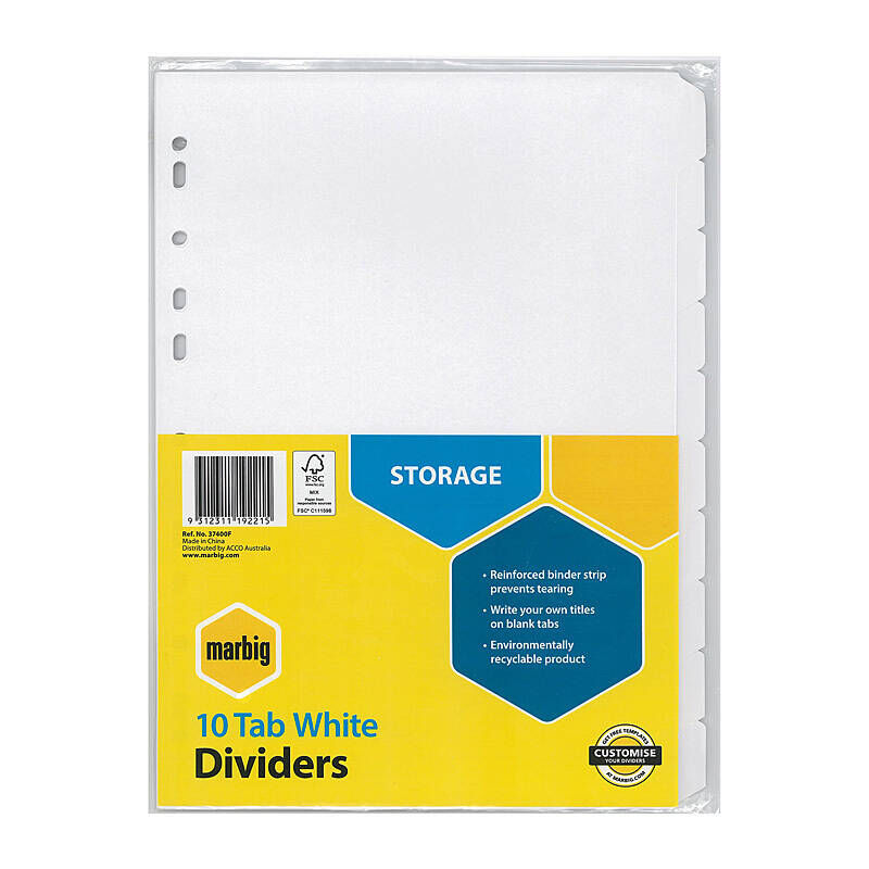 Marbig Divider White Mnlla A4 10Tab