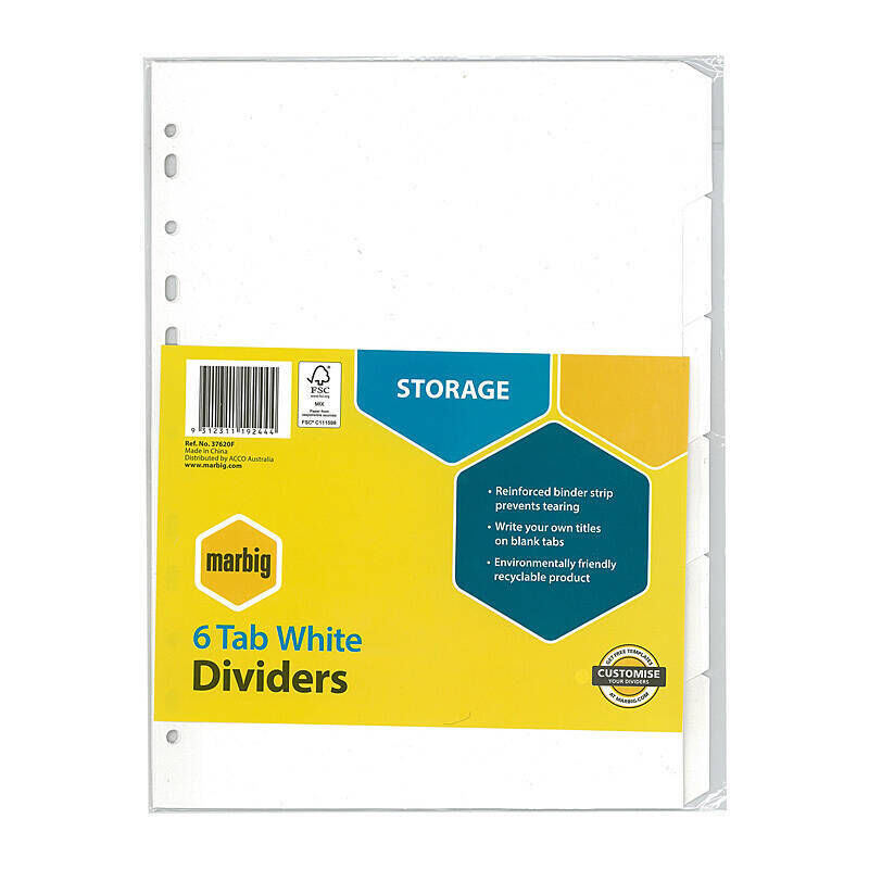 Marbig Dividers White Mnlla A4 6Tab