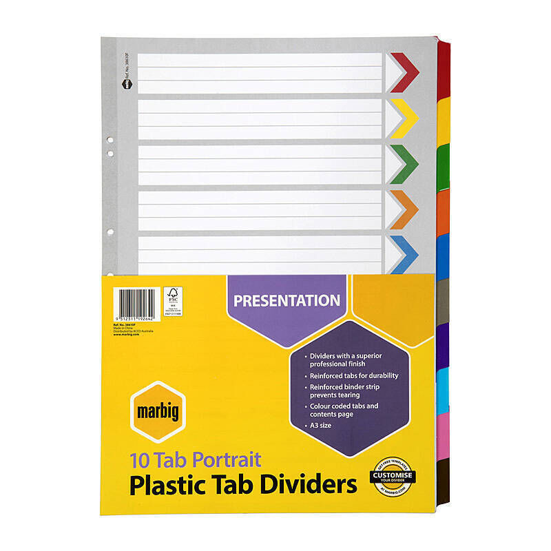 Marbig Divider Ptrait Reinforced Brd A3 10Tb
