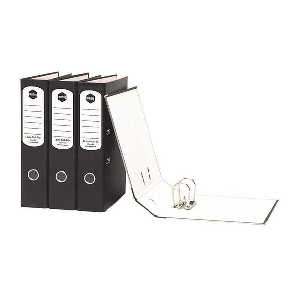 Marbig Lever Arch File Paper Spine Foolscap Black Box Of 10