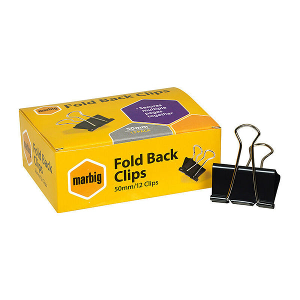 Marbig Foldbk Clip 50mm Box Of 12 Sl12