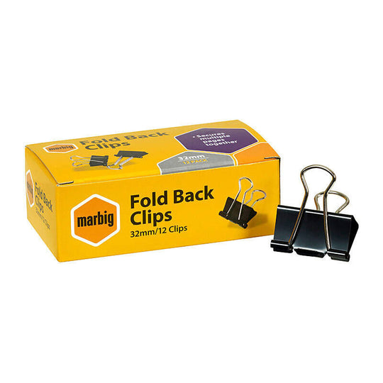 Marbig Foldbk Clip 32mm Box Of 12 Sl12