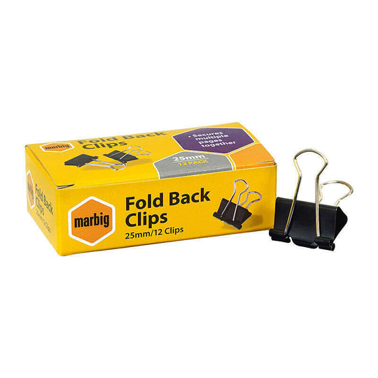Marbig Foldbk Clip 25mm Box Of 12 Sl12
