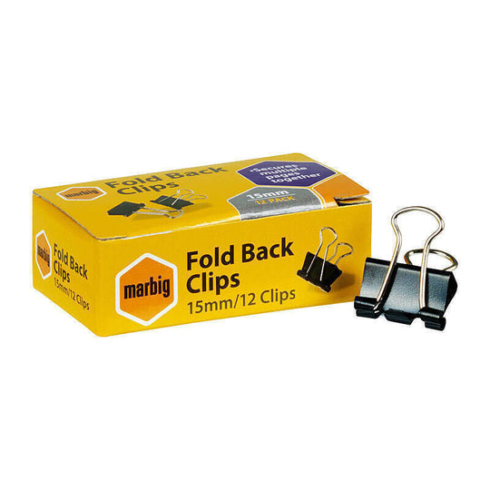 Marbig Foldbk Clip 15mm Box Of 12 Sl12