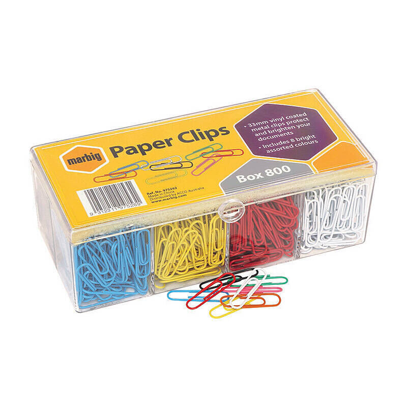 Marbig Paper Clips Assorted Colours Vinyl Coated Box Of 800