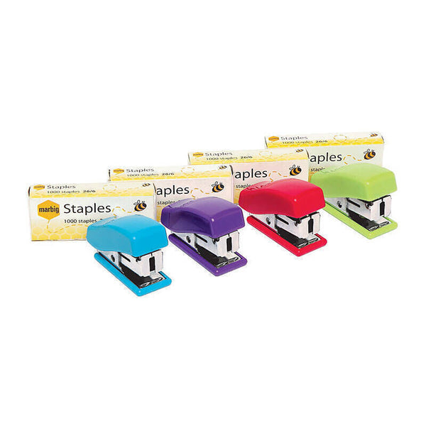 Marbig Mini Stapler W/staples Brights Assorted