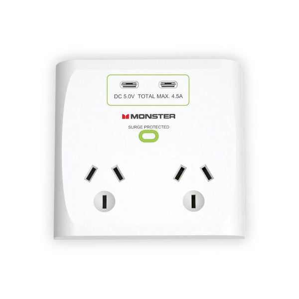 Monster 2-Port+USB Surge White