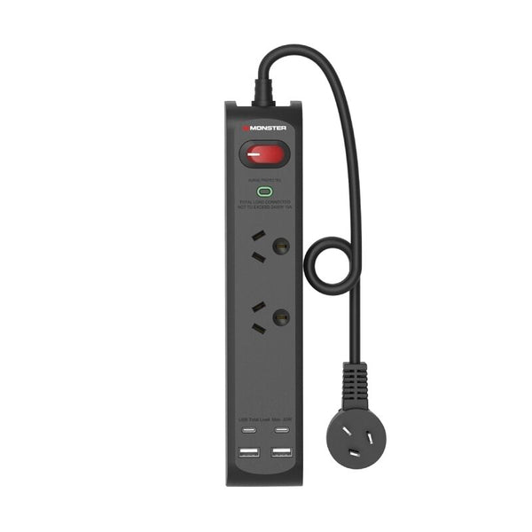 Monster 2-Port Surge+usb Black