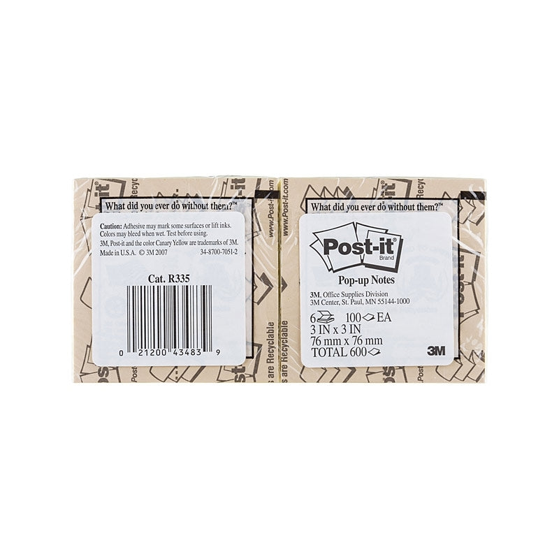 Post-It Pop-Up R335-Yl Yellow 73X73 Pack Of 6