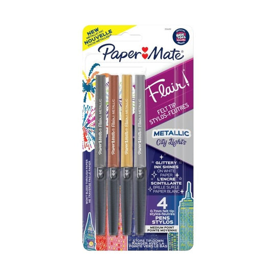 Paper Mate Flair Felttip Metal Pack Of 4 Box Of 6
