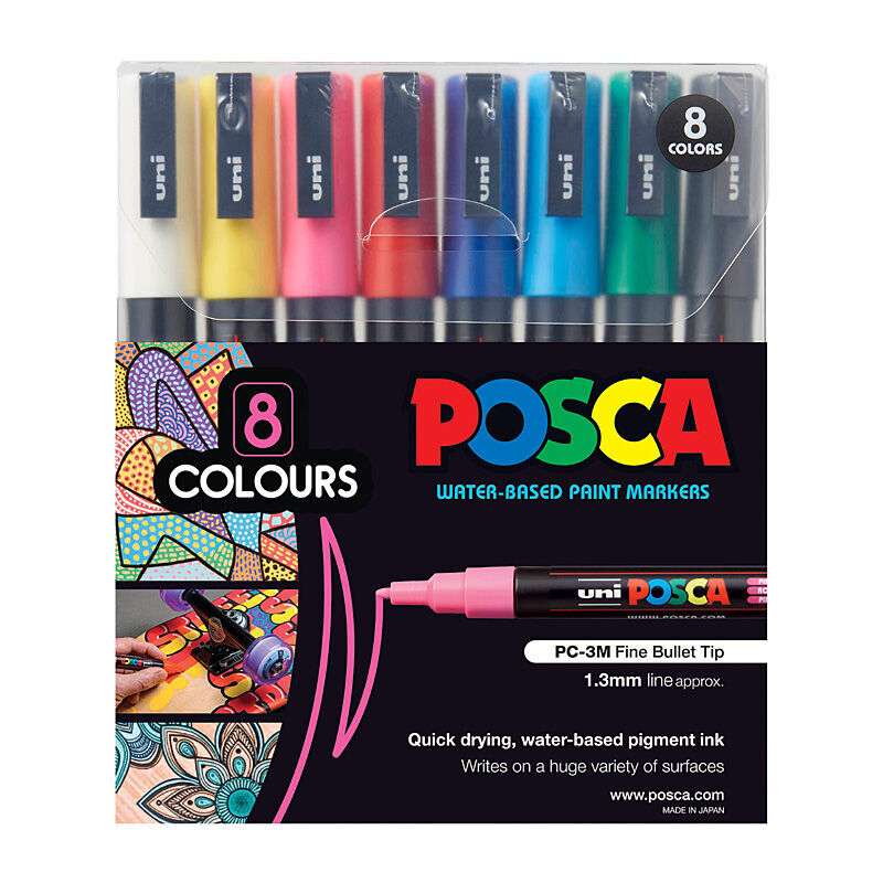 Posca PC-3m Fine Bullet Assorted Pack Of 8