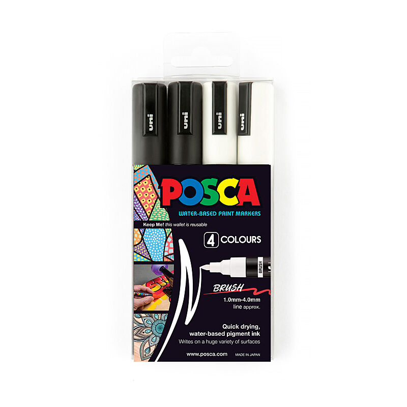 Posca Pc5br Paint Marker B/w Pack Of 4
