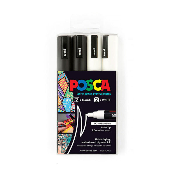 Posca PC-5m Medium Bullet Bl/wh Pack Of 4