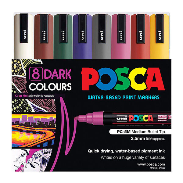 Posca PC-5m Medium Bullet Dark Pack Of 8